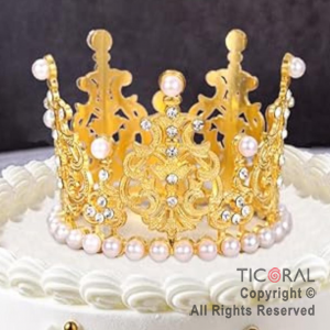 CORONITA METAL PARA DECORACION DE TORTAS ORO 8 CM DIAMETRO x 1